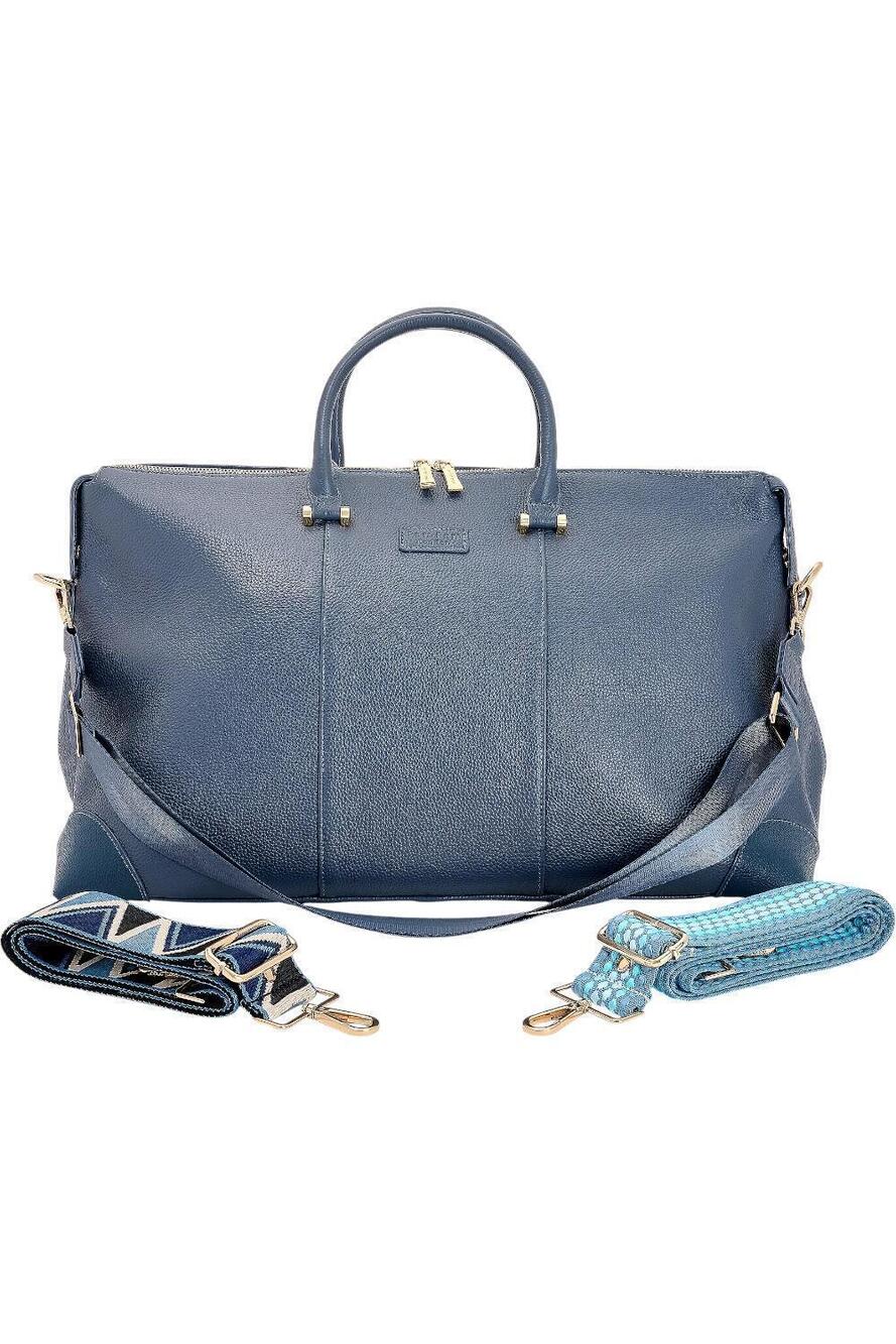 Pom Pom London Leather Weekend Bag with Multi-Straps Slate Blue